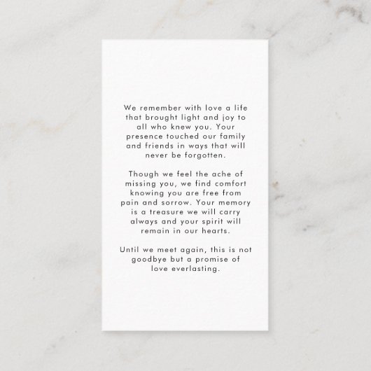 葬儀モダン悔やみや弔慰フォトフォーエバー祈りの言葉カード 名刺 (裏面)