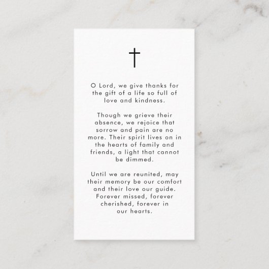 葬儀モダン悔やみや弔慰フォトフォーエバー祈りの言葉カード 名刺 (裏面)