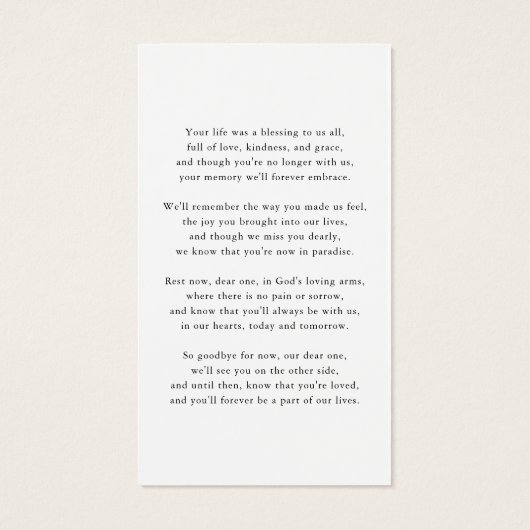 葬儀モダン悔やみや弔慰写真記念祈りの言葉カード (裏面)