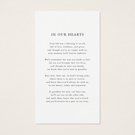 葬儀モダン悔やみや弔慰写真記念祈りの言葉カード (裏面)