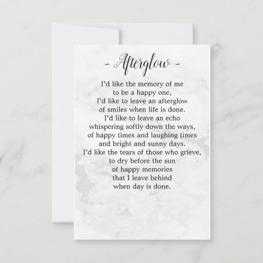 葬儀モダン悔やみや弔慰写真記念祈りの言葉カード (裏面)