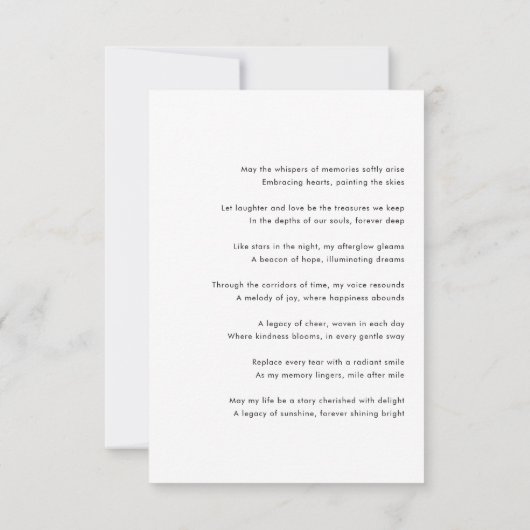 葬儀モダン悔やみや弔慰記念祈りの言葉カード 招待状 (裏面)