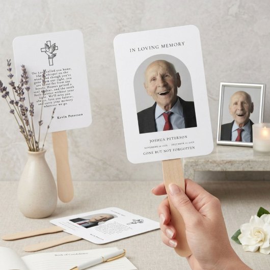 葬儀モダン記念ミニマル祈りの言葉写真カード ハンドファン