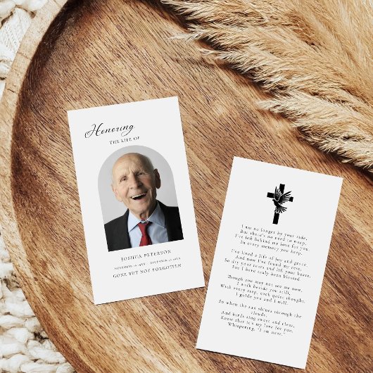 葬儀モダン記念ミニマル祈りの言葉写真カード 名刺