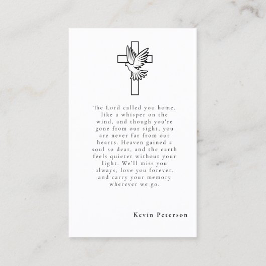葬儀モダン記念ミニマル祈りの言葉写真カード 名刺 (裏面)