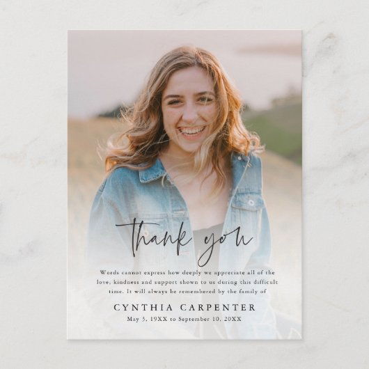 葬儀モダン記念写真ありがとう ポストカード (正面)