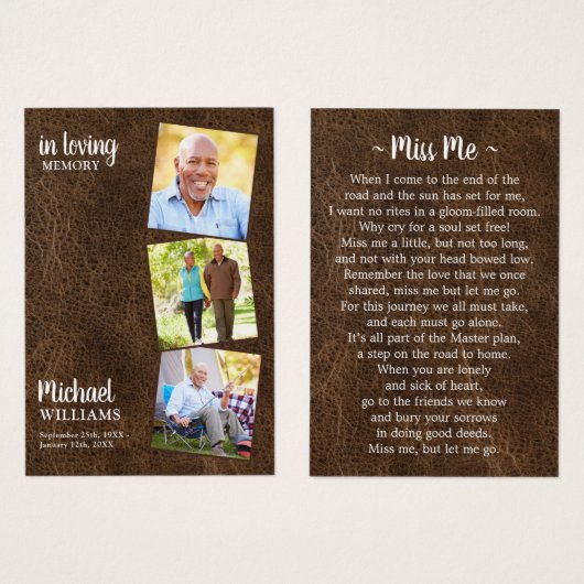 葬儀モダン3写真記念祈りの言葉カード (正面&裏面)