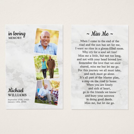 葬儀モダン3写真記念祈りの言葉カード (正面&裏面)