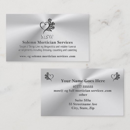 葬儀モルティシアのサービス、ハートとバラ 名刺 (正面/裏面)