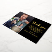 葬儀ユニーク記念3フォトコラージブラック金ゴールド 箔招待状 (回転した状態)