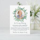 葬儀ユーカリ緑の悔やみや弔慰写真 サンキューカード (スタンド正面)