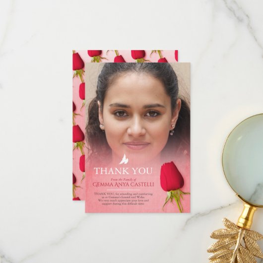 葬儀レッドローズフォトファミリーサンキューカード サンキューカード (正面/裏面インサイチュ)
