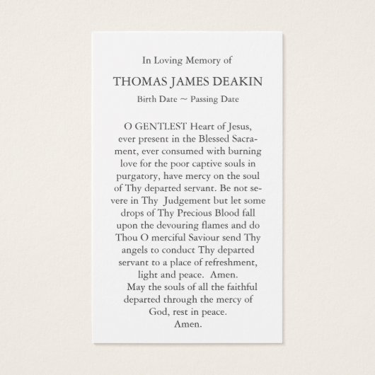 葬儀ロス座席記念祈りの言葉共感表 (裏面)