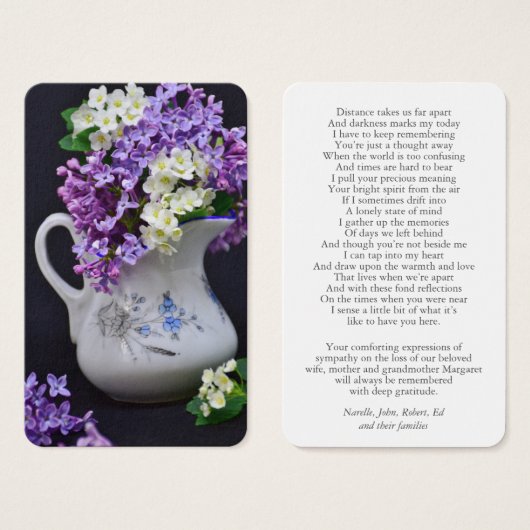 葬儀ロス薄紫記念祈りの言葉慰霊カード (正面&裏面)