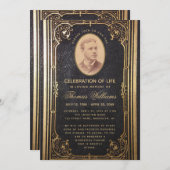 葬儀ヴィンテージエレガントブラック金ゴールド写真 招待状 (正面/裏面)