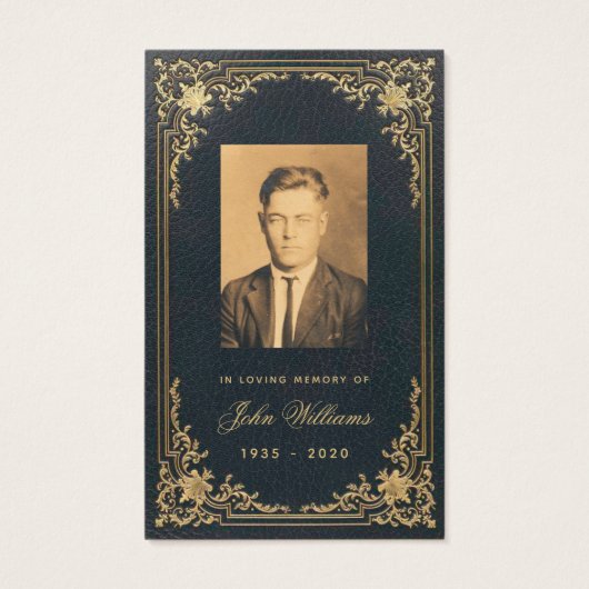 葬儀ヴィンテージブルー金ゴールド記念祈りの言葉カード (正面)