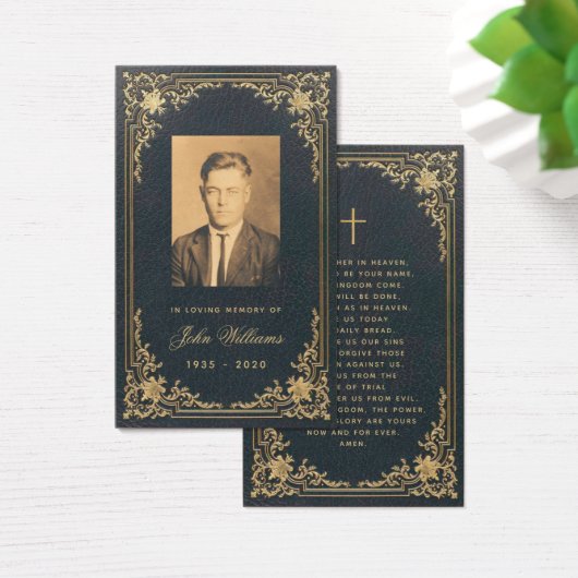 葬儀ヴィンテージブルー金ゴールド記念祈りの言葉カード (デスク)