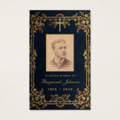 葬儀ヴィンテージ金ゴールドつる植物海軍青記念カード (正面)