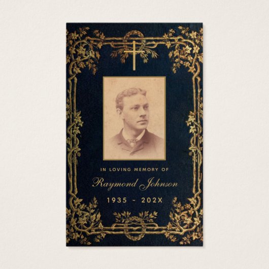 葬儀ヴィンテージ金ゴールドつる植物海軍青記念カード (正面)