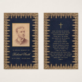 葬儀ヴィンテージ金ゴールドブルーメモリアル祈りの言葉カード