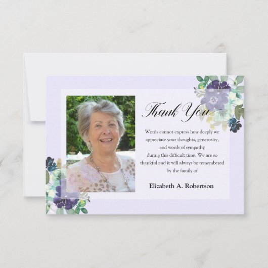 葬儀写真ありがとう紫の花 サンキューカード (正面)