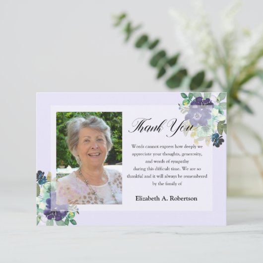 葬儀写真ありがとう紫の花 サンキューカード (スタンド正面)