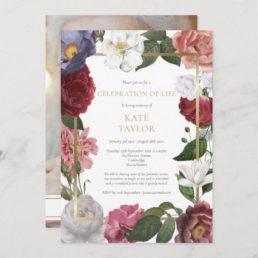 葬儀写真お祝いの生活フローラ 招待状 (正面/裏面)