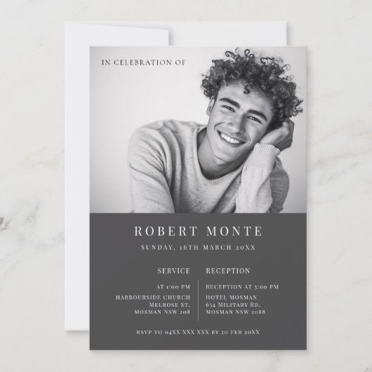 葬儀写真のお祝いでミニマル 招待状 (正面)