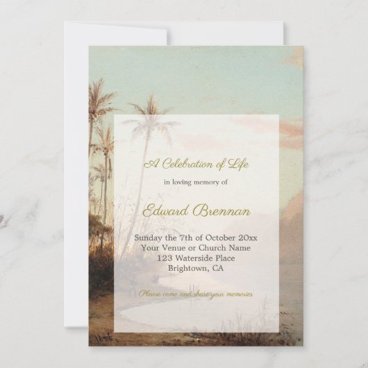 葬儀写真エレガント熱帯島のヤシの木 招待状 (正面)