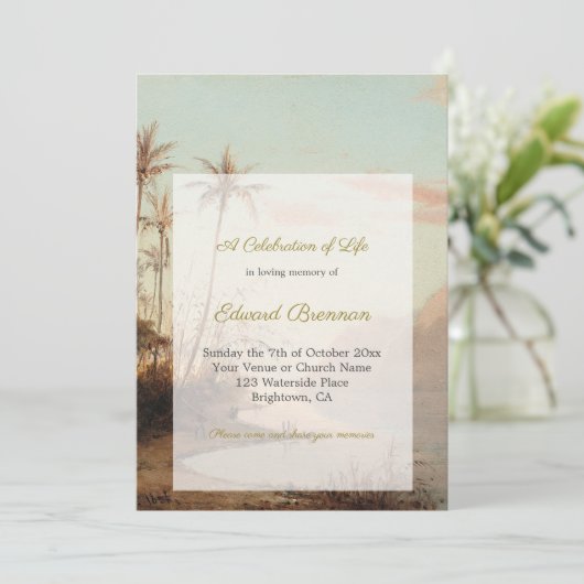 葬儀写真エレガント熱帯島のヤシの木 招待状 (スタンド正面)