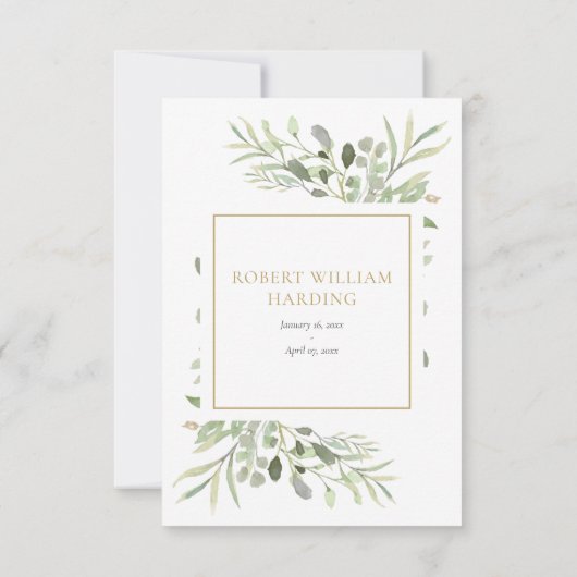 葬儀写真白黒の緑エレガント色 サンキューカード (裏面)