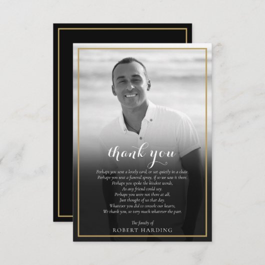 葬儀写真白黒詩金ゴールド サンキューカード (正面/裏面)