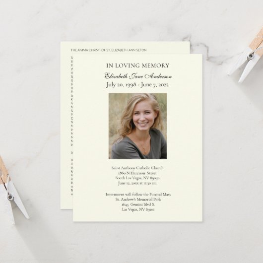 葬儀写真祈りの言葉宗教カトリック カード (正面/裏面インサイチュ)