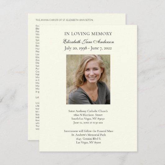 葬儀写真祈りの言葉宗教カトリック カード (正面/裏面)