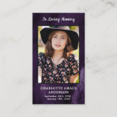 葬儀写真記念祈りの言葉カードパープル悔やみや弔慰 コーリングカード (正面)