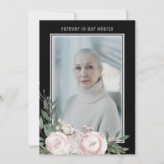 葬儀写真黒フローラ記念祈りの言葉カード サンキューカード (裏面)