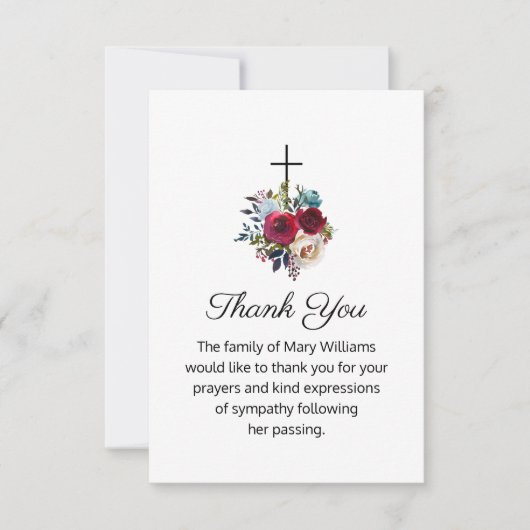 葬儀宗教的クロスフローラありがとう サンキューカード (正面)
