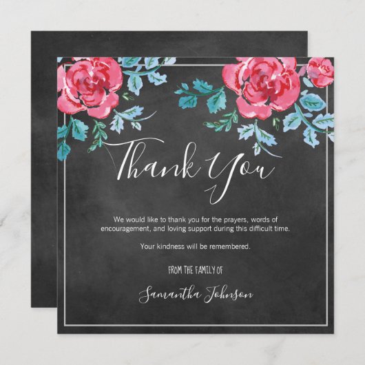 葬儀家族ありがとう水彩バラ写真 サンキューカード (正面/裏面)