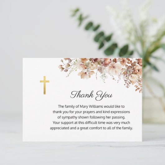 葬儀式宗教記念フローラ十字架 サンキューカード (スタンド正面)