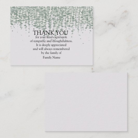 葬儀後の緑の葉のサンキューカード ノートカード (正面/裏面)