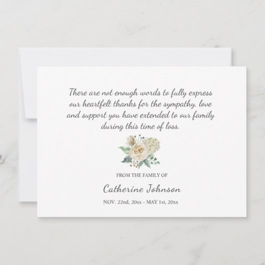 葬儀悔やみや弔慰サンキュークレムウォーター色フローラ サンキューカード (裏面)
