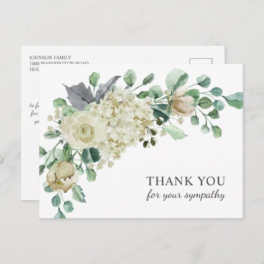 葬儀悔やみや弔慰サンキュークレムウォーター色フローラ ポストカード (正面/裏面)