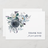 葬儀悔やみや弔慰サンキューブルーウォーター色フローラ サンキューカード (正面/裏面)