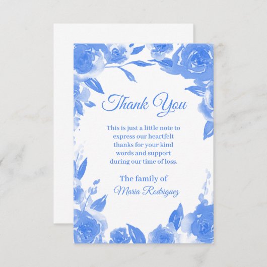 葬儀悔やみや弔慰サンキューブルーフローラ サンキューカード (正面/裏面)
