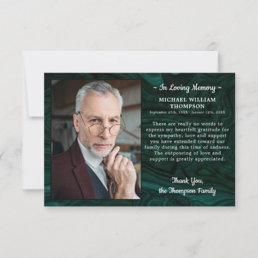 葬儀悔やみや弔慰パーソナライズされた写真追悼碑 サンキューカード (正面)