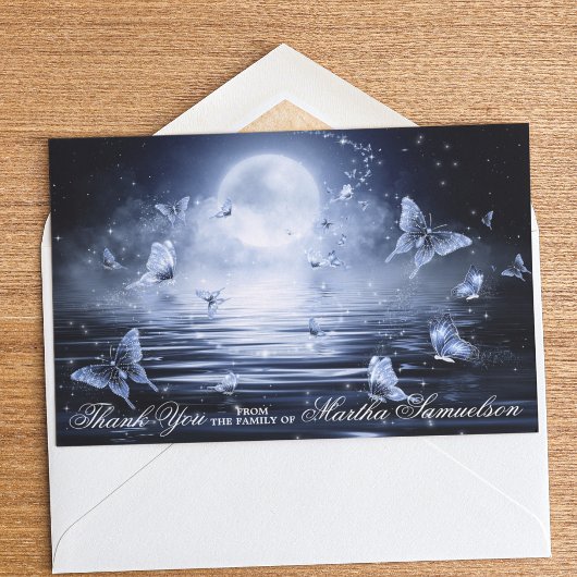 葬儀悔やみや弔慰ミッドナイトブルーバタフライ写真 サンキューカード