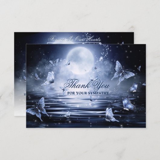 葬儀悔やみや弔慰ミッドナイトブルーバタフライ写真 サンキューカード (正面/裏面)