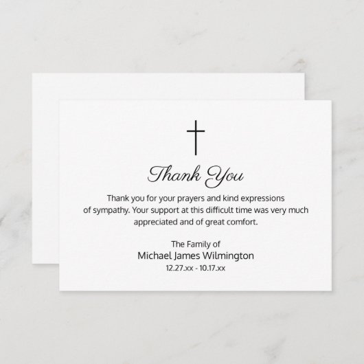 葬儀悔やみや弔慰メモリアルクロスありがとう サンキューカード (正面/裏面)