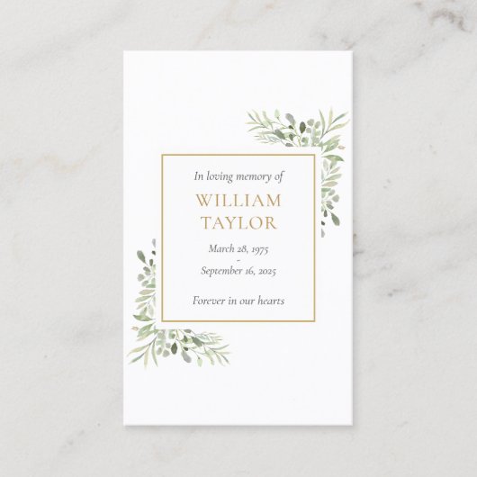 葬儀悔やみや弔慰メモリアル緑の祈りの言葉カード 名刺 (正面)