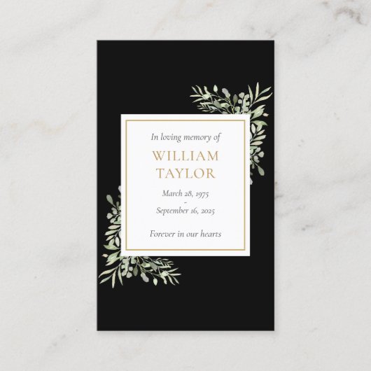 葬儀悔やみや弔慰メモリアル緑の祈りの言葉カード 名刺 (正面)